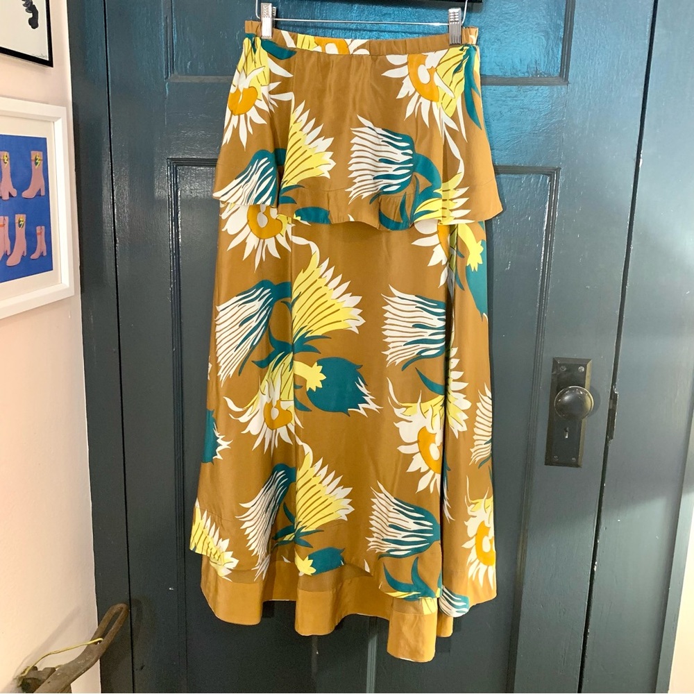 Tracy Reese strapless silk midi sunflower dress - Picture 2 of 3